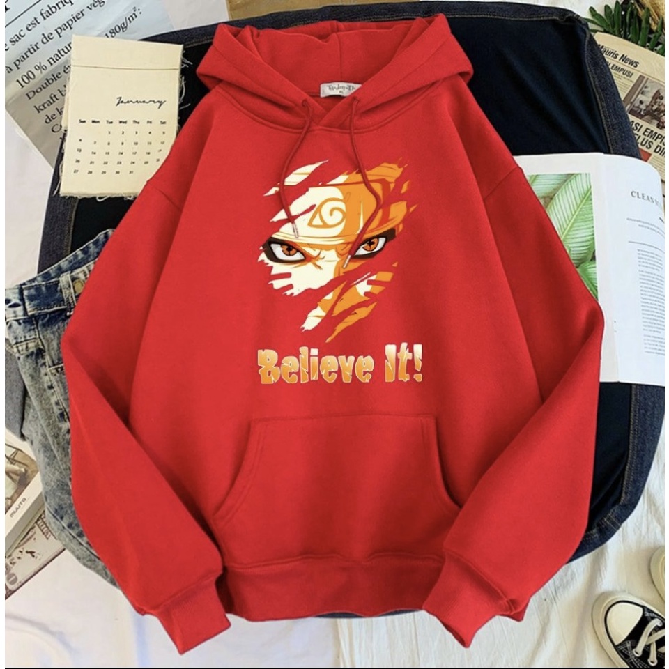 BELIEV IT! NARUTO Anime Jumper Hoodie II Sweater Hoodie Anime II Sweter Oblong Topi Sz M - XL ( Pria &amp; Wanita / Anak &amp; Dewasa )