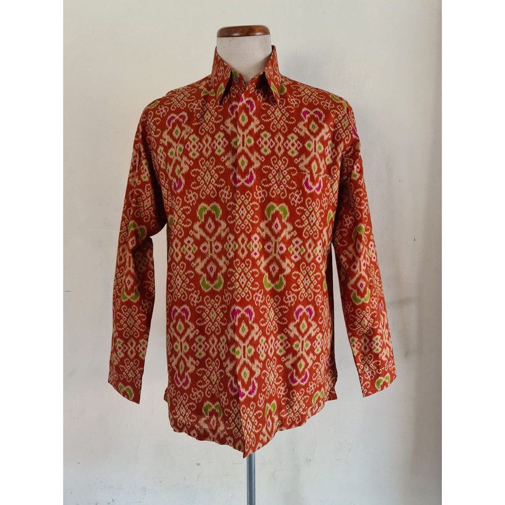 BATIK ANUGRAH GALERY // BATIK KEMEJA BUNGA ORANGE // BATIK Pria & Wanita // BATIK untuk KANTOR, ACAR