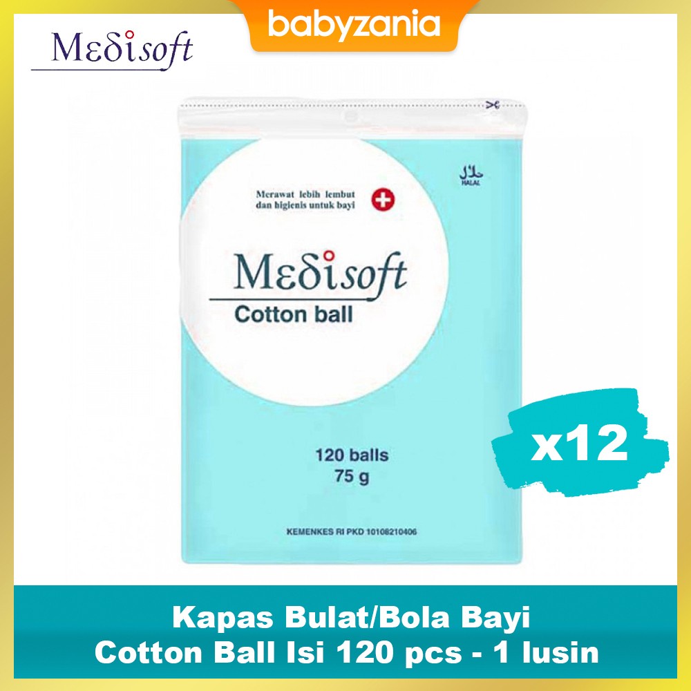 Medisoft Kapas Bulat/Bola Bayi Cotton Ball Isi 120 pcs - 1 lusin/ 12 Pack