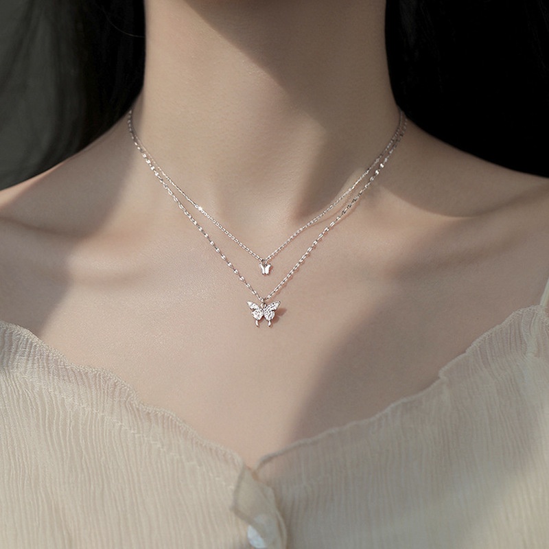 2022 Kalung Choker Dua Lapis Dengan Liontin Kupu-Kupu Untuk Wanita