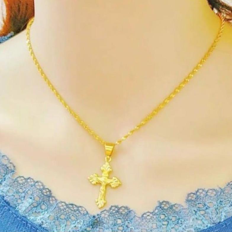 [KODE 830] KALUNG MELINTIR TITANIUM LIONTIN SALIB WARNA EMAS ASLI  24K  TIDAK LUNTUR DAN ANTI KARAT