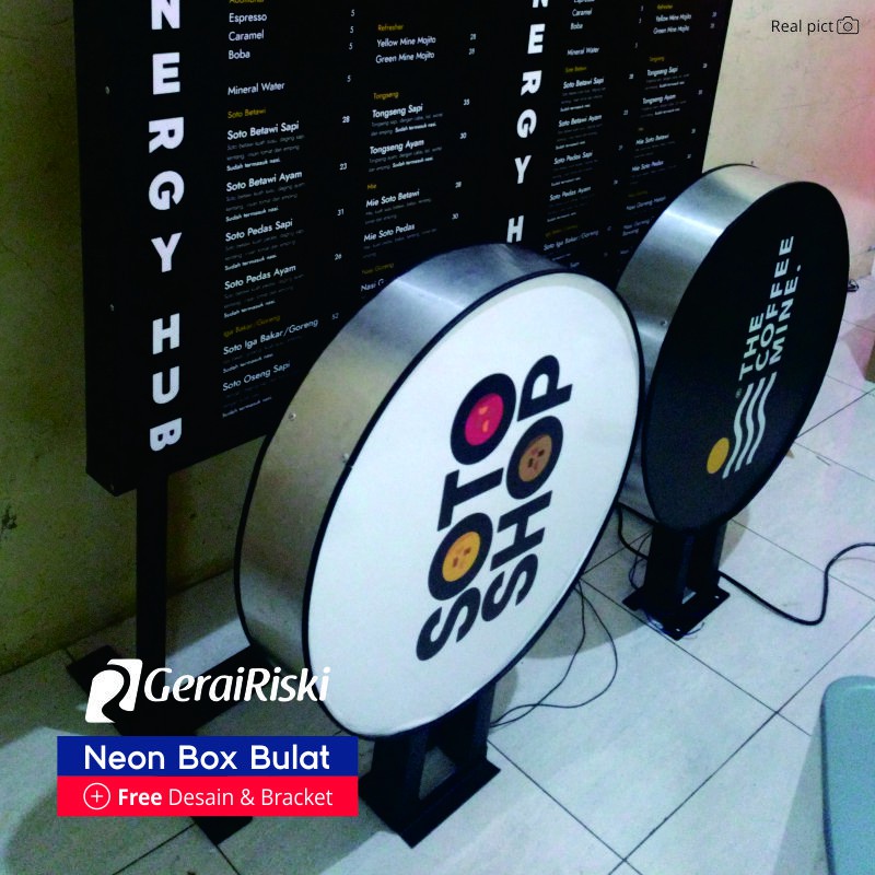 Neon Box Bulat / Bundar Untuk Cafe, Toko, Distro, Butik, Usaha