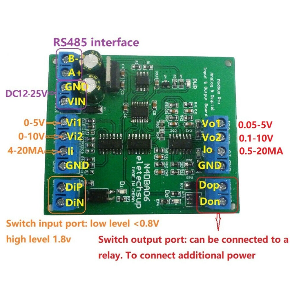 NEW 8 Channel Analog Digital IO Module RS485 Modbus Rtu Protocol ADC DAC N4DBA06