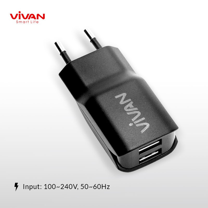 Charger Casan VIVAN Dual USB HP Adaptor Kepala Batok Android iPhone Free Kabel Micro USB