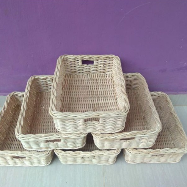 Keranjang nampan rotan persegi kotak seserahan parcel penyimpanan 30x20x10 cm