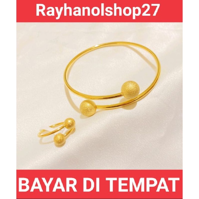 SET TITANIUM GELANG TANGAN FREE CINCIN MOTIF PENTOL LAPIS EMAS 24 K, TERSEDIA WARNA GOLD DAN ROSEGOLD