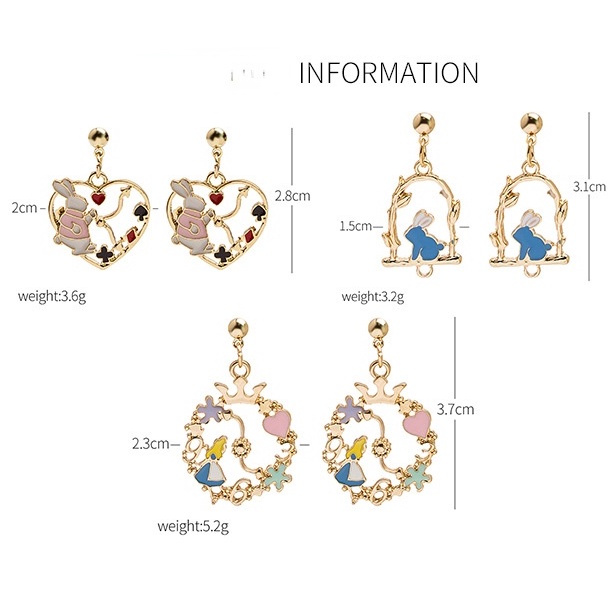 Anting Tusuk Desain Kartun Alice bunny Bahan 925 silver needle Untuk Wanita