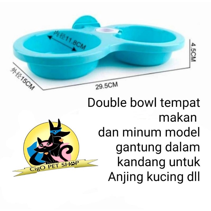 Tempat makan hewan double model gantung pet dish bowl feeder mangkuk anjing kucing dll mangkok dalam kandang