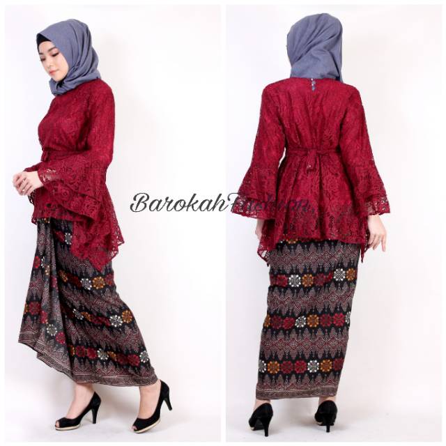 Real Pict-Set Kebaya Brukat Modern Rinjani / Kebaya Murah / Kebaya Wisuda Tangan Terompet Bianca
