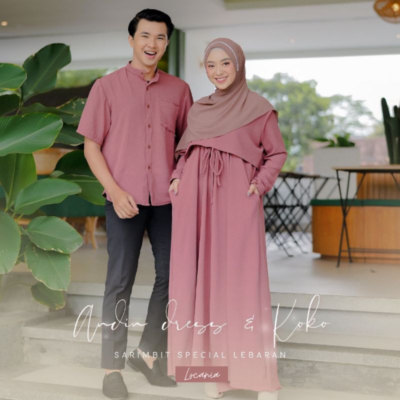 Dress Couple Lebaran Andin Dress Koko Safwan Gamis Mewah Family Set  Maxi Rayya Crinkle Airflow Ayah