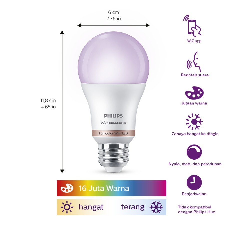 PHILIPS Smart WIFI/WI-FI LED Color+Tunable White (RGB) 9W E27 A60 Wiz