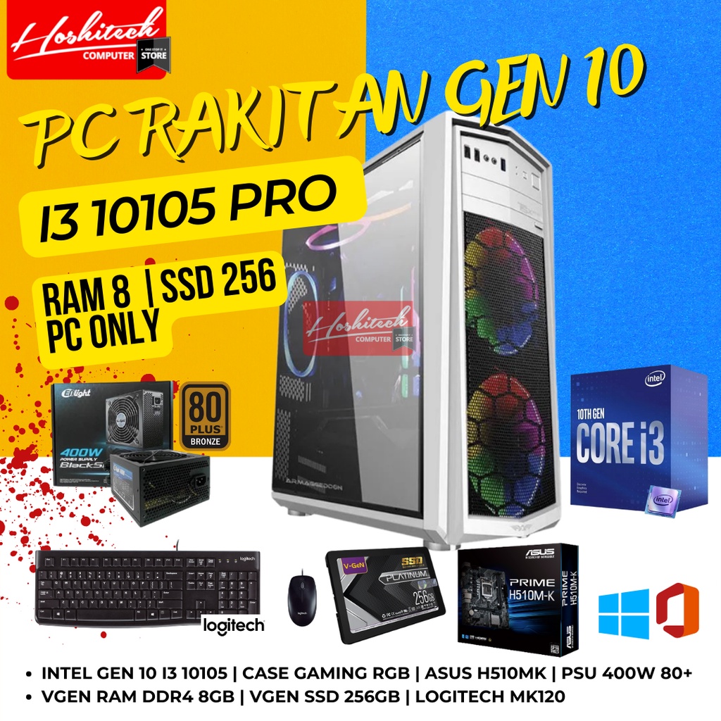 PC RAKITAN GAMING EDITING i3 10105 RAM 16GB NVME 256GB MONITOR
