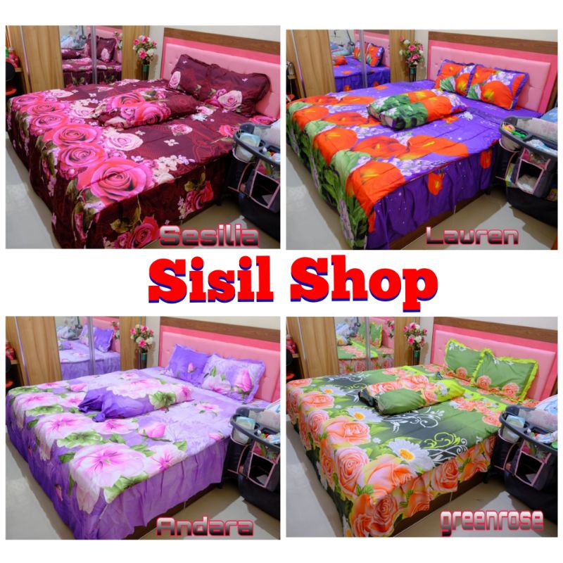 Bed Cover Set Selimut Sprei Rumbai Motif Cantik Ukuran 180x200