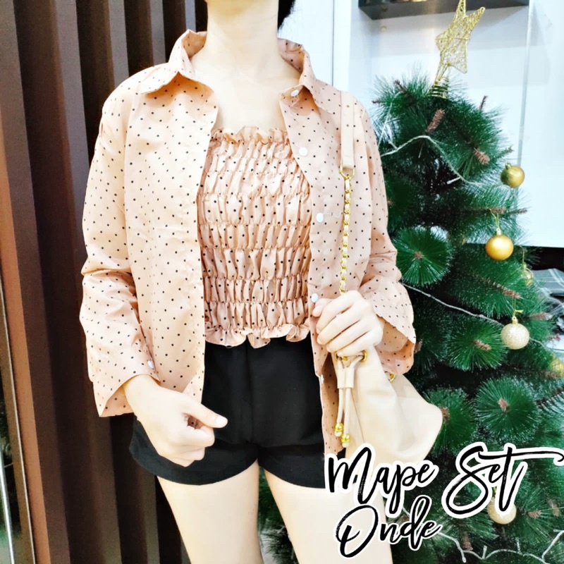 BEFAST - ZRD OOTD Wanita Setelan IRENE / MAPE SET ONDE / Set Kekinian Wanita / Set Daleman Tanktop+Luaran Kemeja Lengan Panjang / Stelan OOTD Wanita Terbaru / Fashion Wanita Remaja / Set Hangout / Set Ala Style Korean