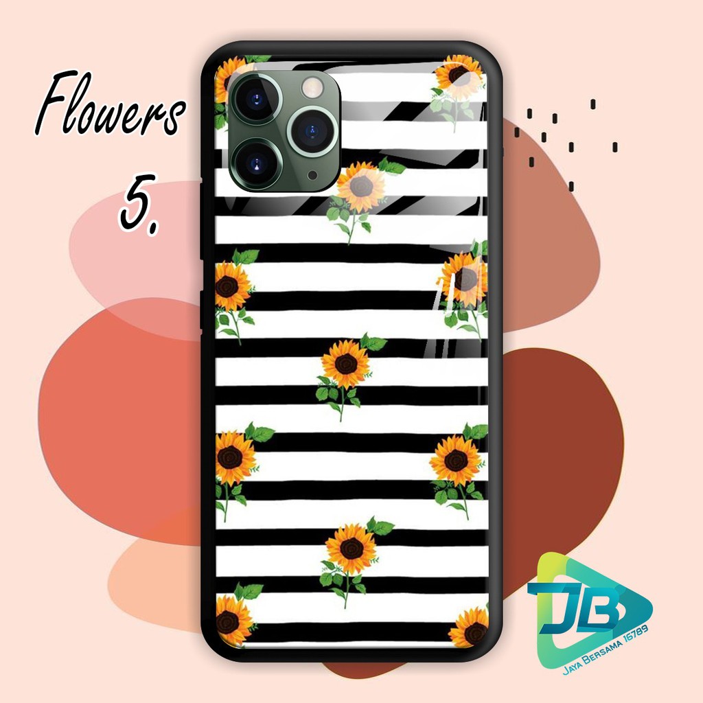 SOFTCASE BACK CASE GLASS KACA FLOWERS IPHONE 5 6 6S 6+ 6S+ 7 7S 7+ 8 8+ X XS XR 11 12MINI PRO JB3744