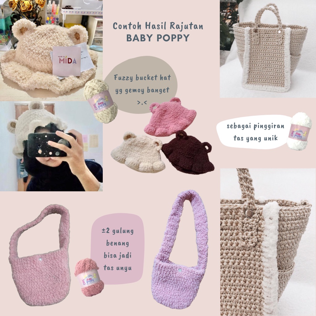 BENANG RAJUT BABY POPPY / Towel Yarn / Furry Fuzzy Yarn - PART 3