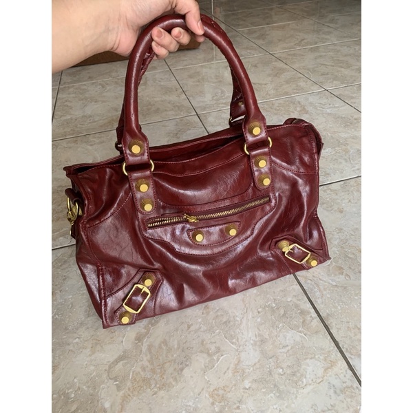 link PL PRELOVED BAG TAS ALA BALENCIAGA MAROON LEATHER WITH MIRROR