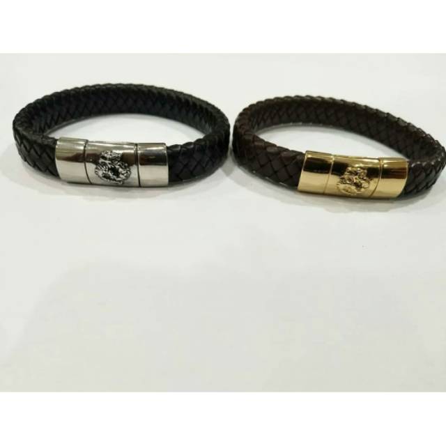 Gelang naga titanium pria kombinasi kulit