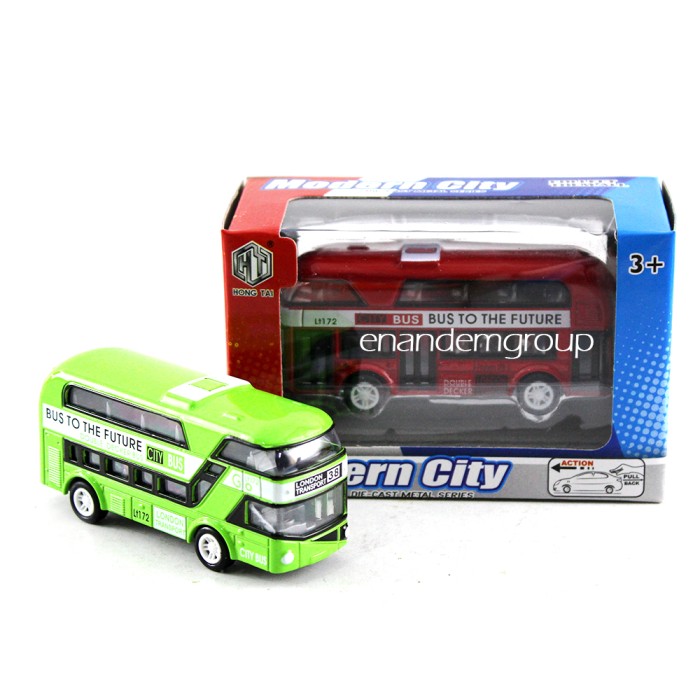 Diecast Miniatur Mainan Mobil Bus London Besi Metal Pull Back - Hijau