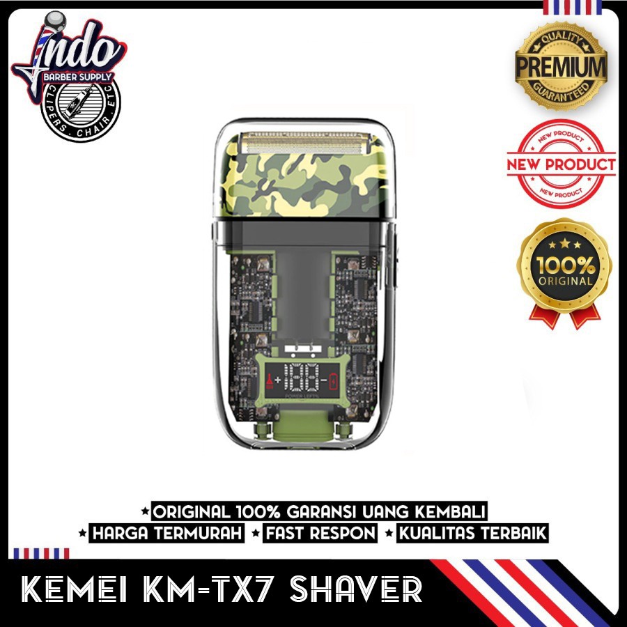 KEMEI SHAVER TX7 - ARMY / ORIGINAL SHAVER TRANSPARANT / RAZOR electric