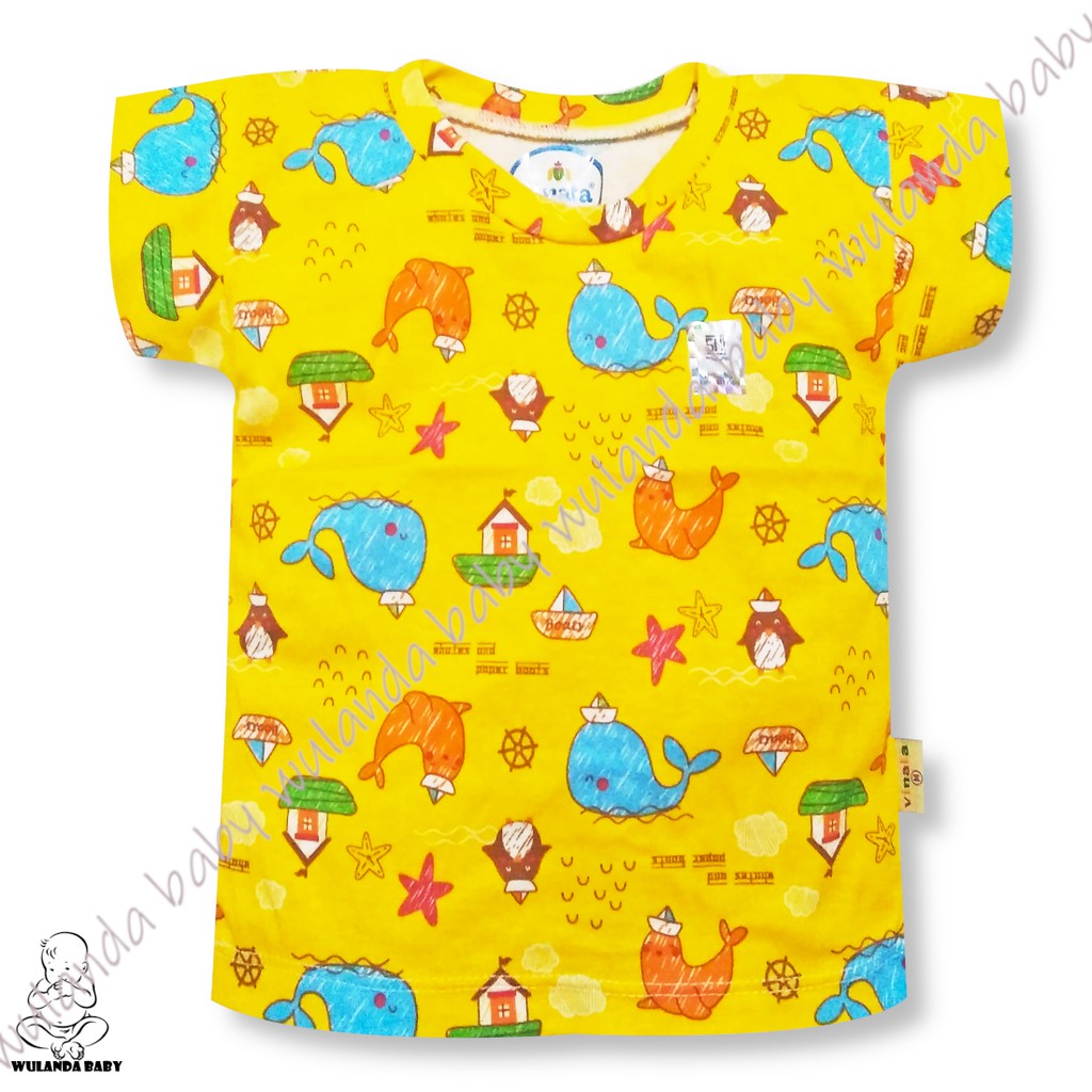 Wulanda 3 pcs baju kaus oblong anak bayi lengan pendek warna motif printing VINATA baby SNI untuk la-3
