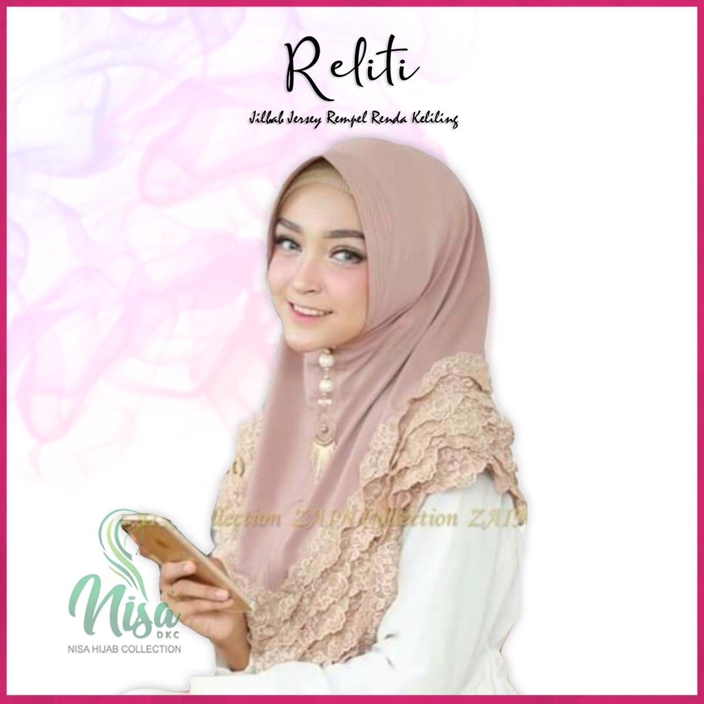 Jilbab Instan Hijab Reliti Bergo Jersey Renda Tumpuk