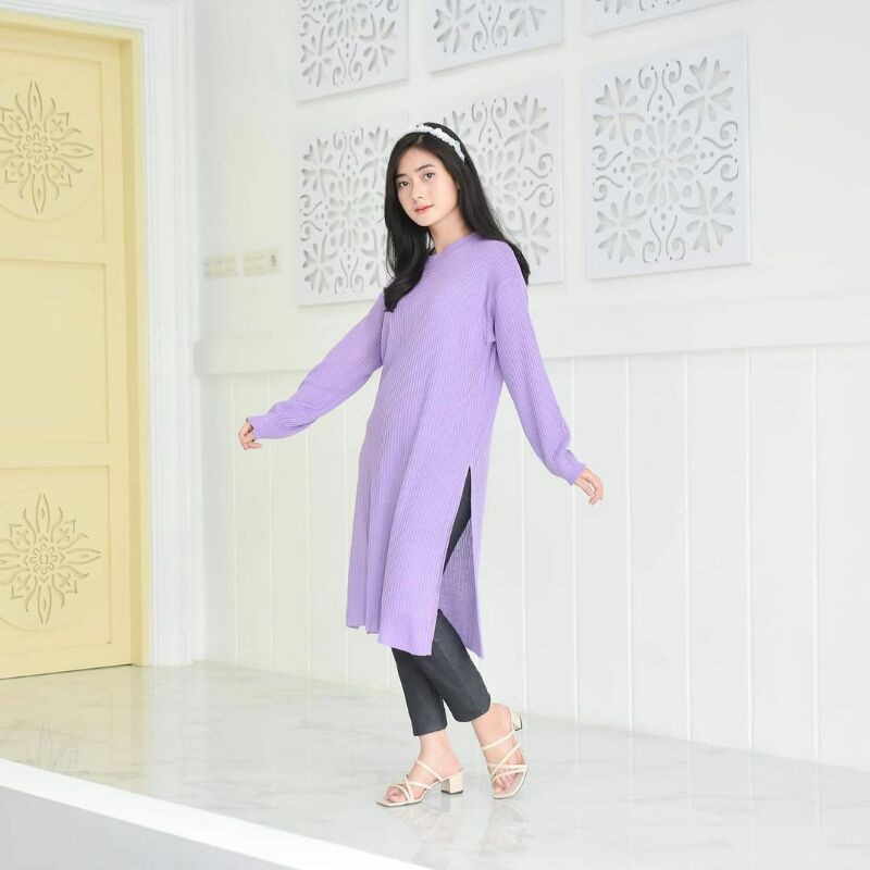 KARENINA TUNIK RAJUT / Karenina Long Tunik / Baju Muslim / Elysa midi dress / Rajut Tunik Premium / Sweater Wanita / Long tunik rajut Karenina Slit / Fashion Wanita / Rajut-2