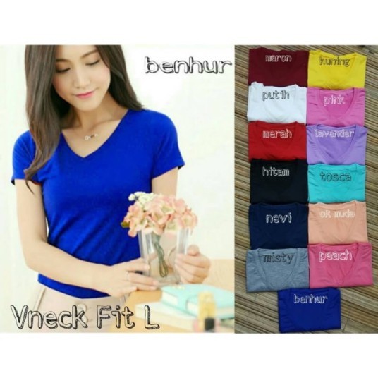 Kaos Vneck polos , 1kg muat 7pc , bahan spandex , fit to L