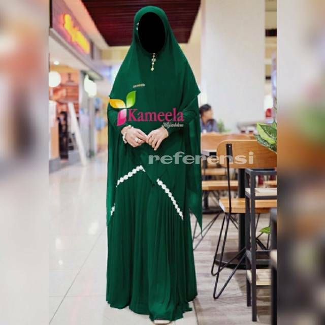 GAMIS KAMEELA MP SET KHIMAR HIJAU BOTOL/GAMIS CERUTI/GAMIS POLOS/GAMIS PESTA