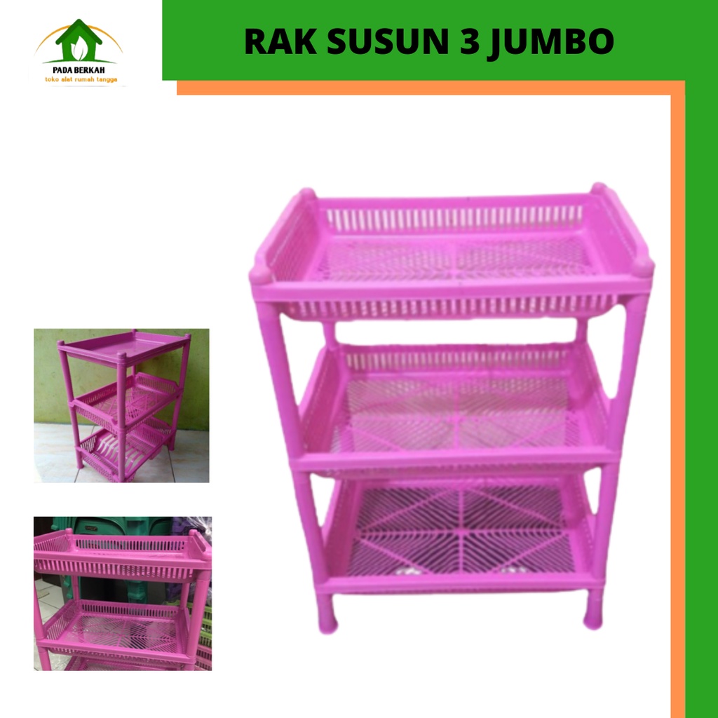Rak Plastik 3 Susun Besar / Rak Dapur 3 Susun Serbaguna Rak dokumen Rak piring jumbo 3 susun kombina