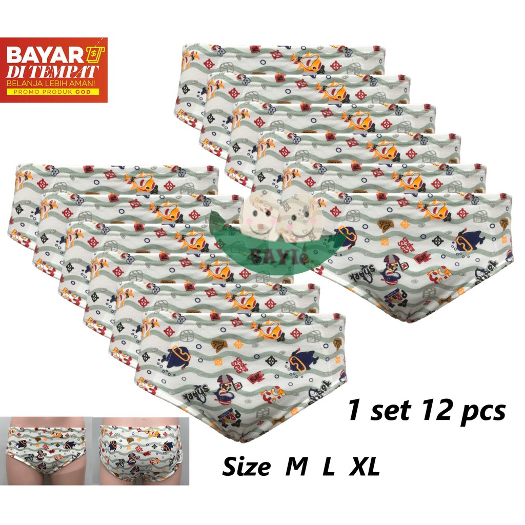 BAYIE- 12 PCS Celana Dalam/CD Anak Laki-laki motif SEA/Kid's Underwear/sempak anak Cowok Size M L XL