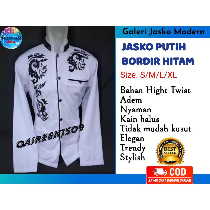 Jasko putih Bordir | Jas koko Pria | Jasko Polos | Baju Koko Dewasa | Koko Putih Bordir terbaru