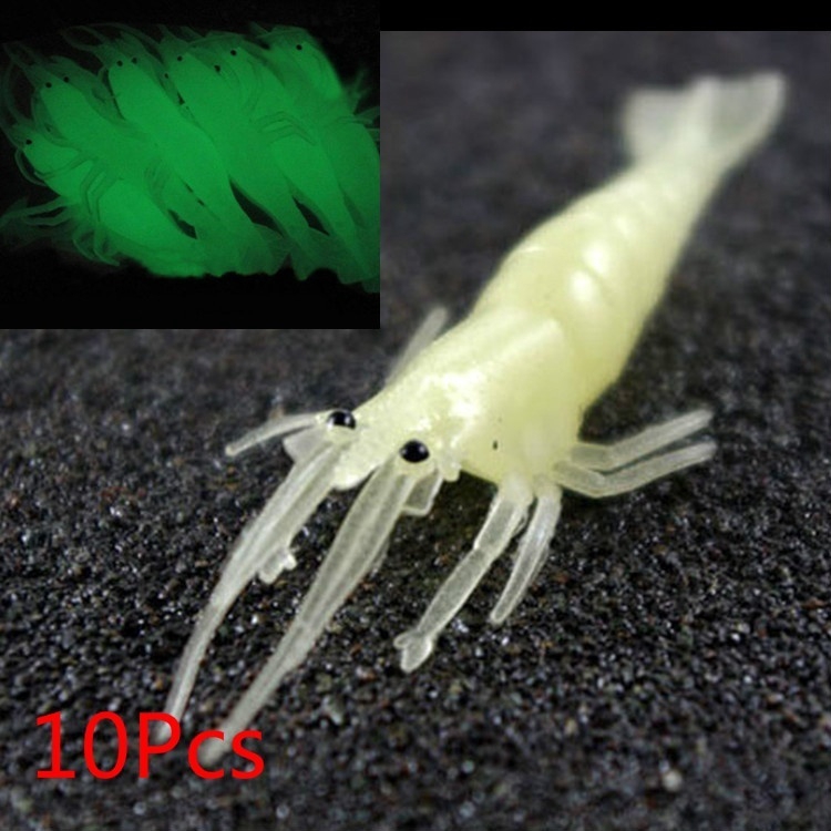 10pcs/2packs Sabiki Soft Rigs Fishing Lure Glow In The Dark Luminous Shrimp Bait False Lure Soft Worn Fake Lure Baits