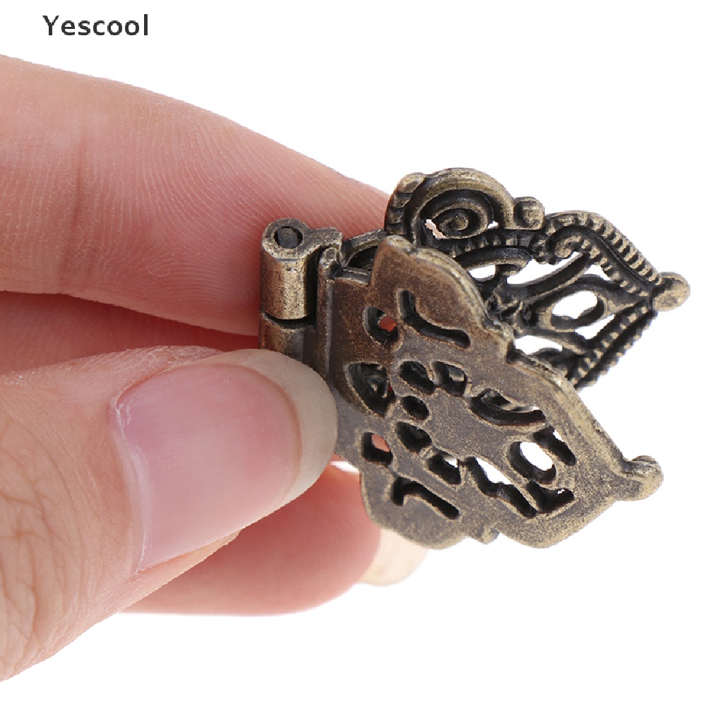 Yescool 2pcs Engsel Pintu Lemari Model Bunga Hollow Bahan Alloy Ukuran 24x54mm