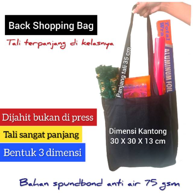 Shopping Bag Lipat, Tas Belanja kain lipat, Kantong Belanja lipat Dijahit lebih kuat, Tali panjang