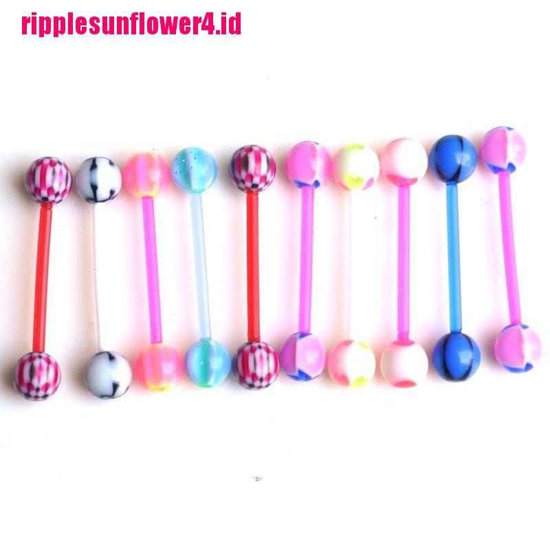 10pcs Anting Tindik Lidahputingtubuh Desain Barbell Bola Campur