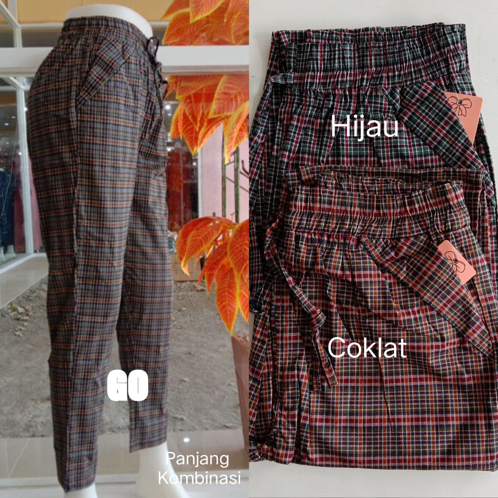 gof Celana Panjang Baggy Kombinasi Motif Kotak dan Salur Celana Wanita