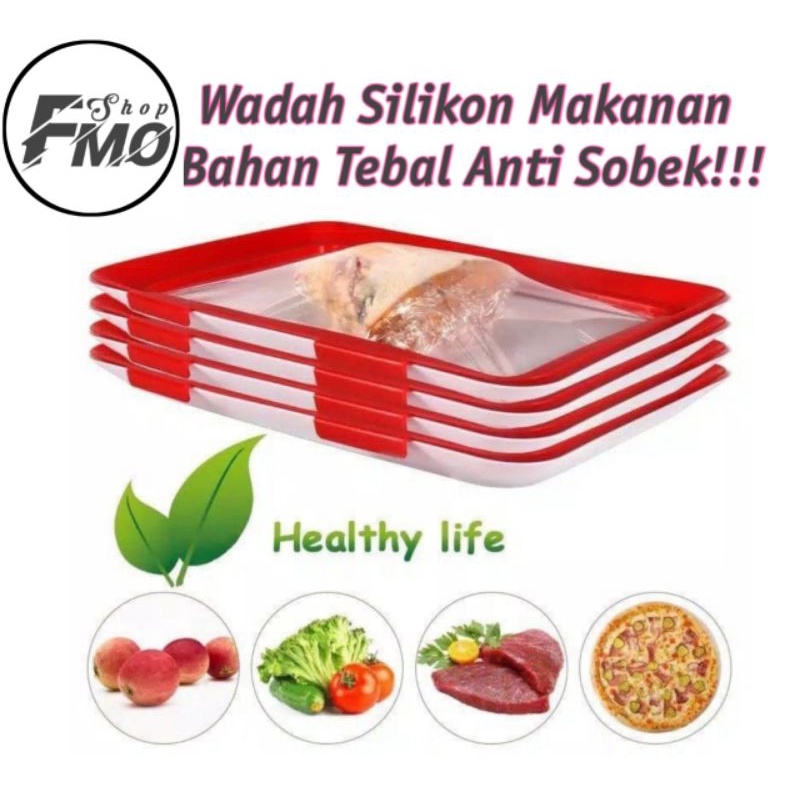 Wadah Silikon Tempat Makanan Tray Food Preservation Wadah Vakum Simpan Makanan Wrapping Tray Air Sealed Kulkas Serbaguna Murah Grosir