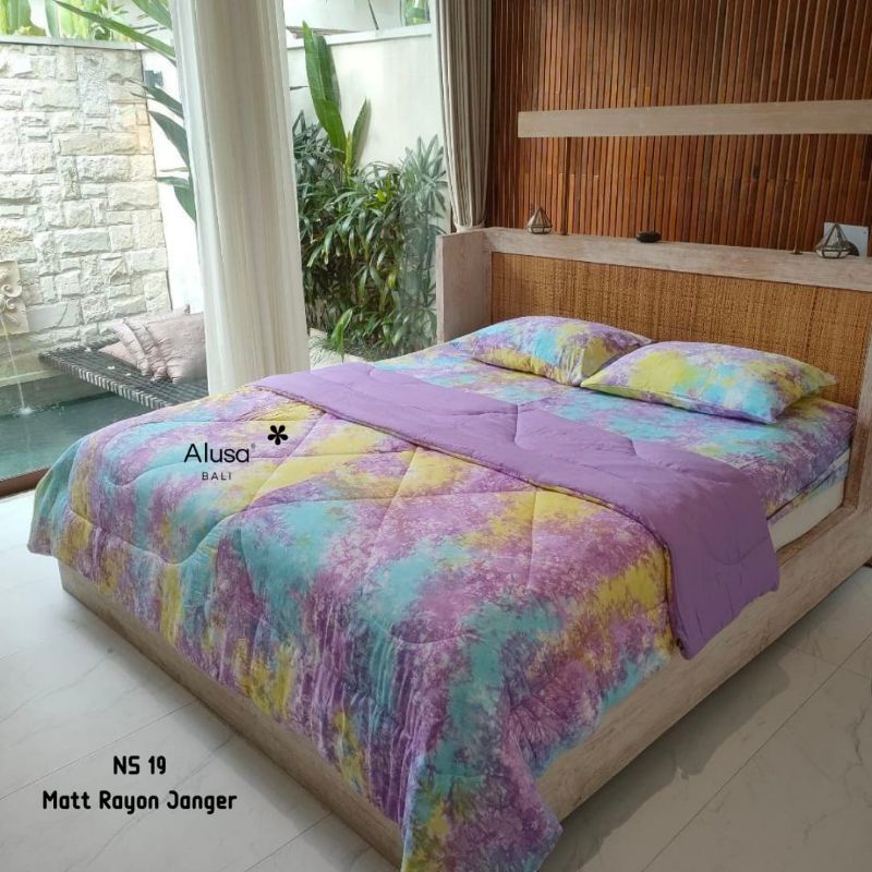 Sprei ALUSA Bali - Sprei Rayon Halus Dingin Uk 120, 160, 180 Sprei Polos - Sprei Tiedye Smoke Rayon 