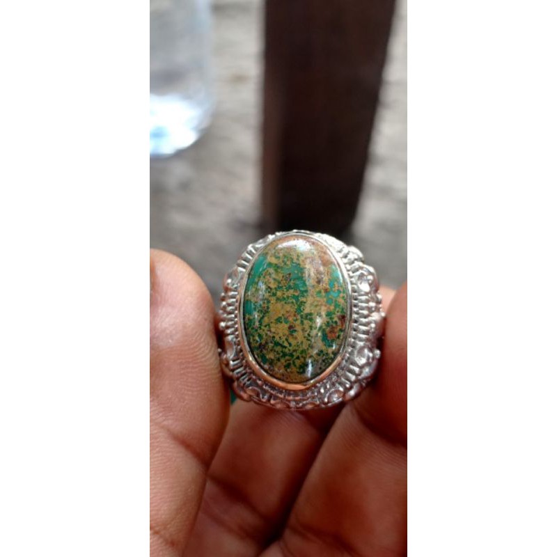 Natural batu pirus persia hijau serat emas jaminan asli