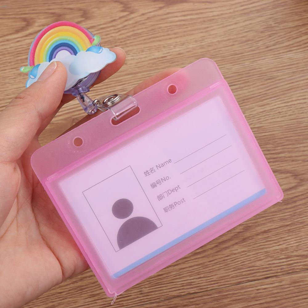 Agustinina ID Badge Holder Kartun Kartu Kerja Card Holder Klip Aluminium ID Card Ditarik Badge