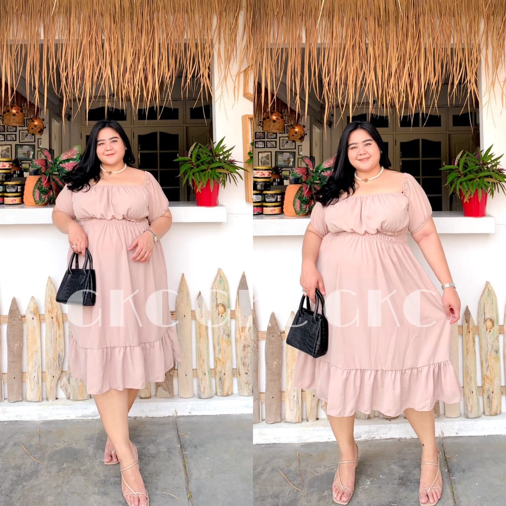 Dress Miran Jumbo | Dress Sabrina Full Karet Big Size | Dress Korea Style Plus Size | Baju Sabrina J