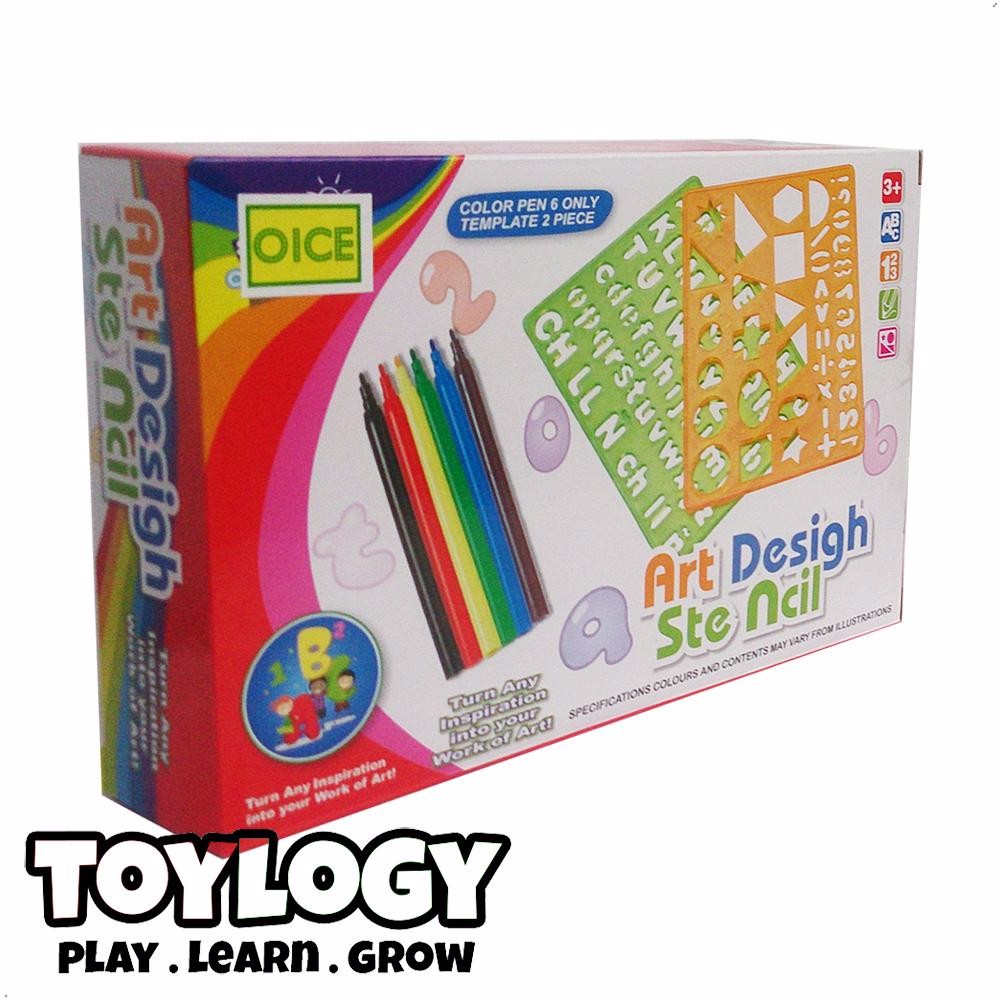 

Spidol dan Penggaris Bentuk - Color Pen and Template Art Desigh QJ5536 Stencil Second Classroom
