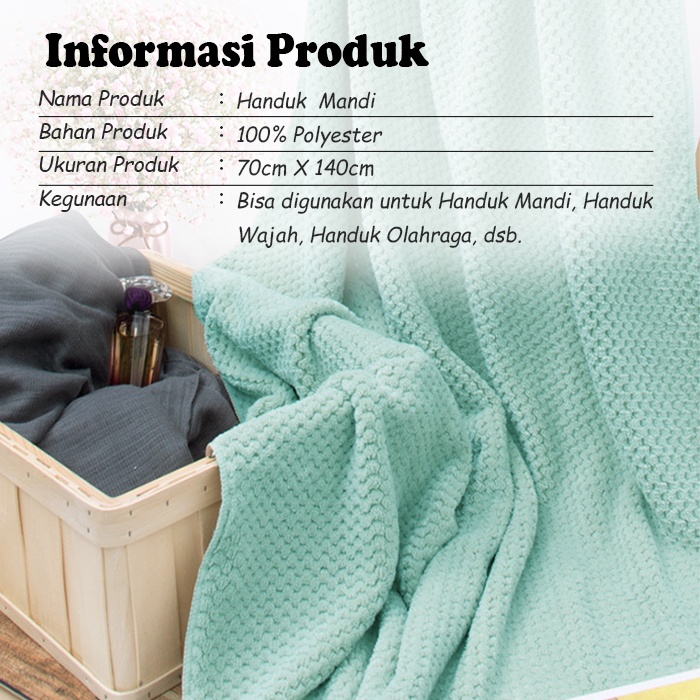 Handuk Mandi Terbaru Ramah Kulit 70x140cm Polyester Imort Dewasa Pria Wanita - H3 - Megahome Decor