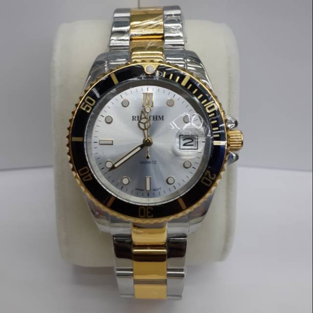 JAM TANGAN PRIA RHYTHM 1601 SILVER GOLD.ORIGINAL GARANSI 1 TAHUN
