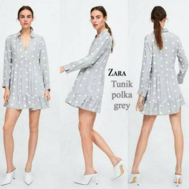 ZARA TUNIK EMBOS POLKA GREY