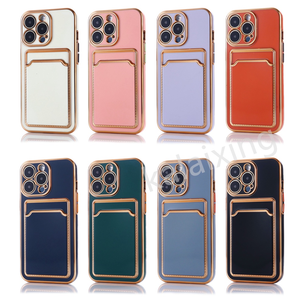 Soft Case Pelindung Lensa Warna Polos Dengan Slot Kartu Untuk iPhone 13 Pro Max 12 Pro