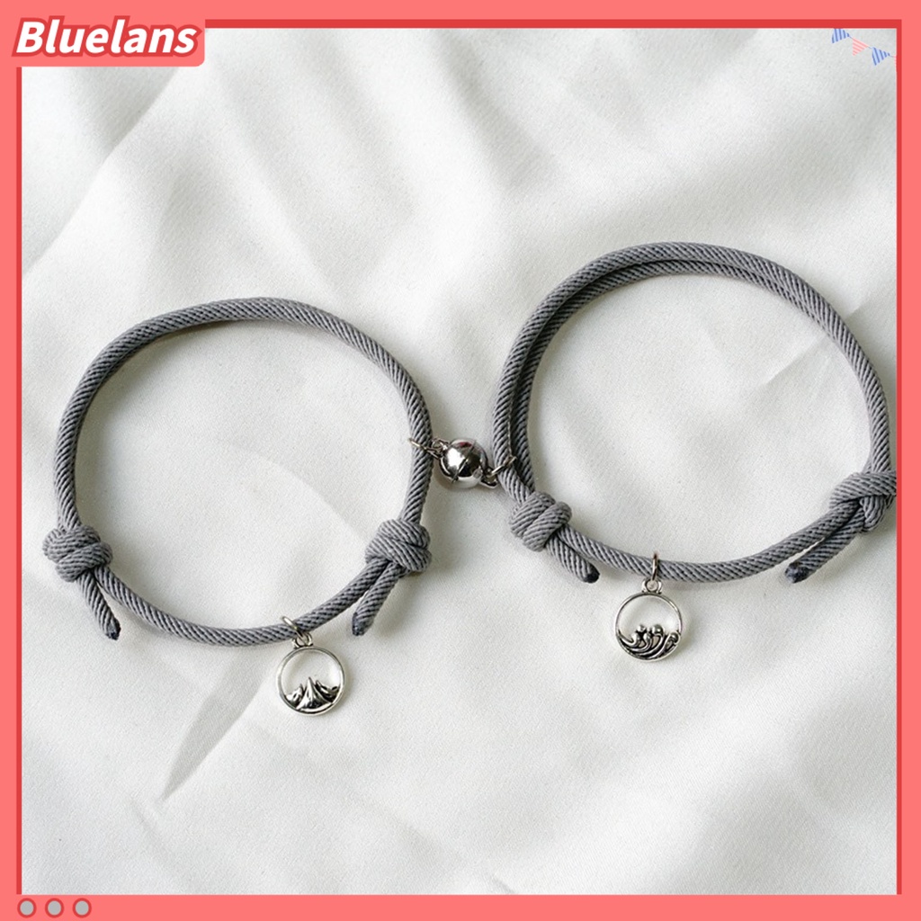 Bluelans 2Pcs Adjustable All-match Magnet Couple Braided Bracelet Fashion Jewelry