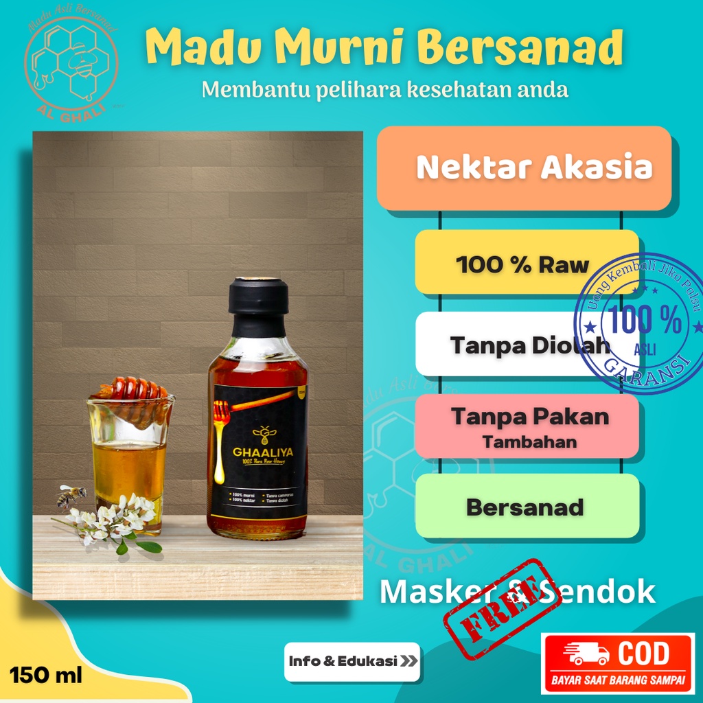 

Pure Honey Madu Asli Murni Bersanad Herbal Organik Nektar Akasia Carpa 150ml