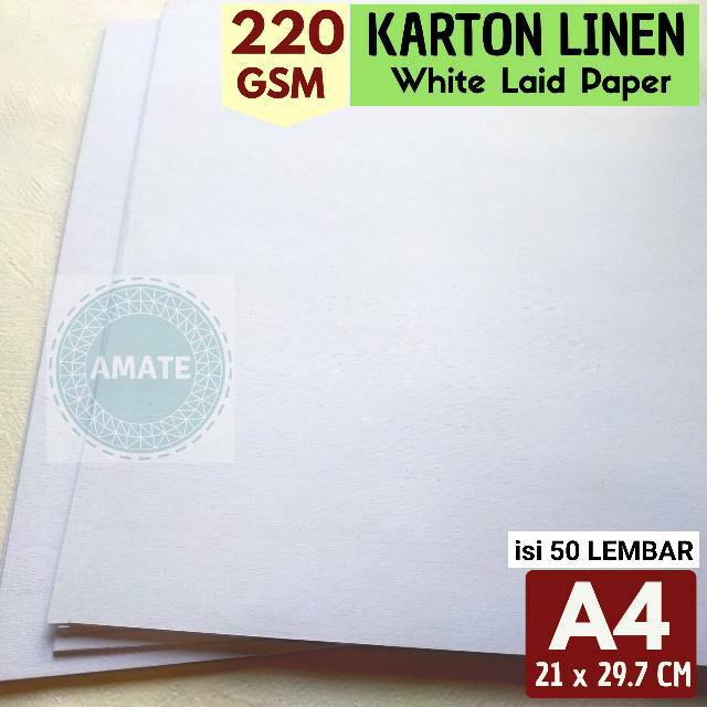 

(50 Lembar) Kertas/Karton Linen Laid Jepang Putih 220g A4